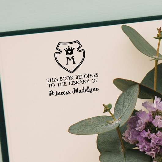 かわいいプリンセスクラウンエンブレムモノグラムブックプレート セルフインキングスタンプ
