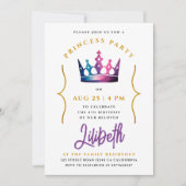 かわいいプリンセスクラウンティアラパープルウォーター色 招待状 (正面)