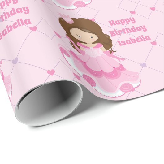 かわいいプリンセスハッピーバースデーピンクカスタムの女の子 ラッピングペーパー (ロールコーナー)