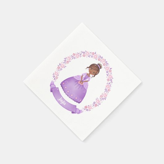 かわいいプリンセスパープルエスニックパーソナライズされた スタンダードカクテルナプキン (角)