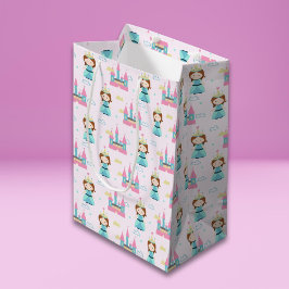 かわいいプリンセスピンクキャッスルガールベビーシャワーパーティー ミディアムペーパーバッグ