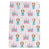 かわいいプリンセスピンクキャッスルガールベビーシャワーパーティー ミディアムペーパーバッグ (裏面)