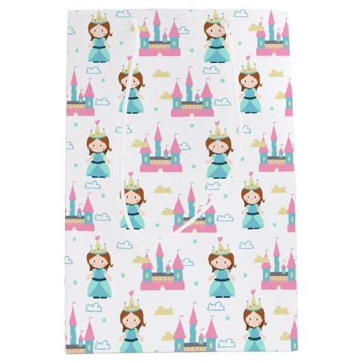 かわいいプリンセスピンクキャッスルバースデーパーティー ミディアムペーパーバッグ (正面)