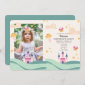 かわいいプリンセスフォトピンク城バースデーパーティー 招待状 (正面/裏面)