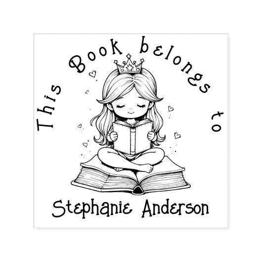かわいいプリンセスブック読のクラウンハート セルフインキングスタンプ (デザイン)
