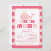 かわいいプリンセスホエールガールベビーシャワー招待状 招待状 (正面)