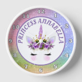 かわいいプリンセスユニコーン追加の名前のデコムクロック 壁時計 (正面)