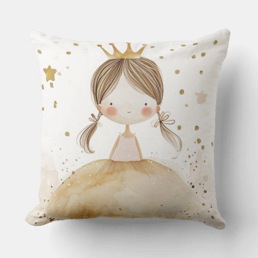 かわいいプリンセス枕とゴールデンクラウン、おとぎ話 クッション (正面)
