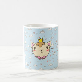 かわいいプリンセス猫のイラスト入りコーヒーマグ コーヒーマグカップ