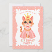 かわいいプリンセス猫の誕生日パーティー 招待状 (正面)