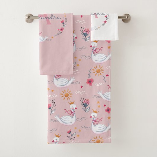 かわいいプリンセス白鳥ピンクの子供 バスタオルセット (インサイチュ)