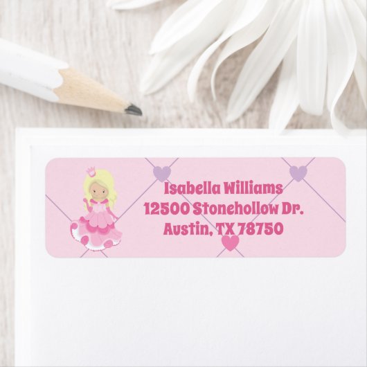 かわいいプリンセス誕生日ガールピンク差出人住所 ラベル (インサイチュ)