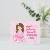 かわいいプリンセス ピンクの誕生日パーティー招待状 ポストカード (スタンド正面)