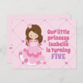 かわいいプリンセス ピンクの誕生日パーティー招待状 ポストカード (正面/裏面)