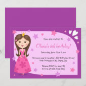 かわいいプリンセス ピンク パープル キュート ガーリー 誕生日 招待状 (正面/裏面)