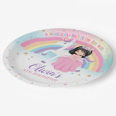 かわいいプリンセス&ユニコーンバースデーパーティーレインボー ペーパープレート (アングル)