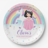 かわいいプリンセス&ユニコーンバースデーパーティーレインボー ペーパープレート (正面)