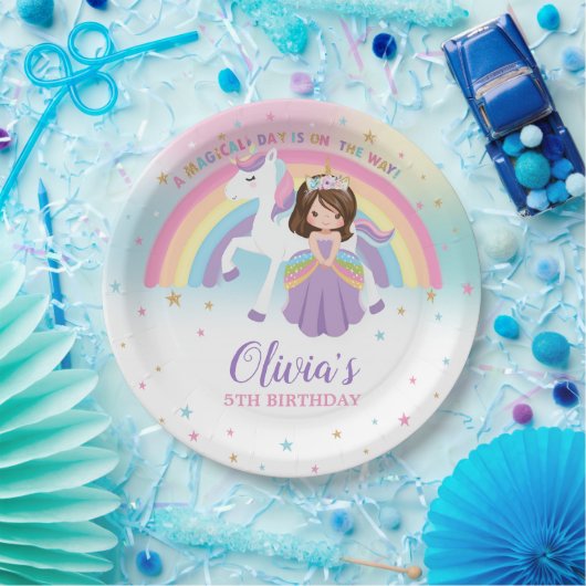 かわいいプリンセス&ユニコーンバースデーパーティーレインボー ペーパープレート (パーティー)