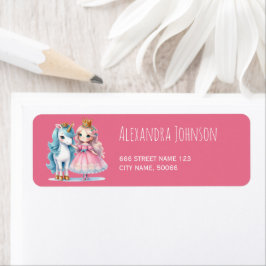 かわいいプリンセス&ユニコーンピンク新学期 ラベル