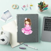 かわいいプリンセス、王冠、ピンクドレス、ブラウンヘア シール (iPadカバー)