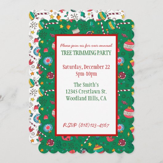 かわいいプリントクリスマスパーティの招待状 招待状 (正面/裏面)