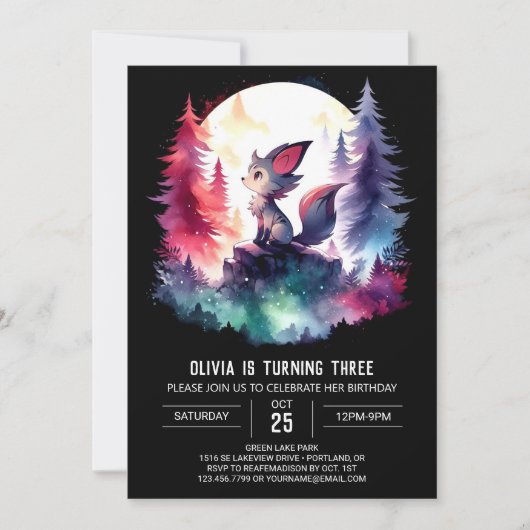 かわいいプリント可能なオオカミの誕生日 招待状 (正面)