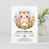 かわいいプリント可能なハムスター誕生日 招待状 (スタンド正面)