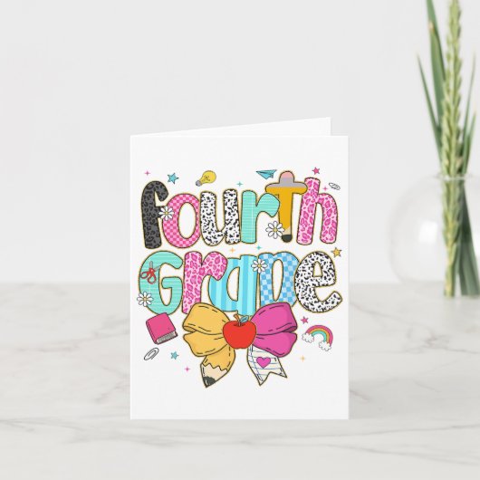 かわいいプレッピーな4年生の先生レオパードコケッティ カード (正面)