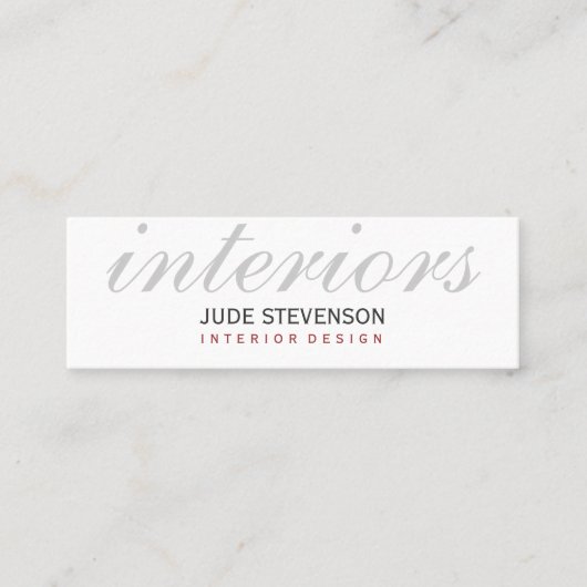 かわいいプレーン白インテリアデザイナー名刺 スキニー名刺 (正面)