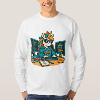 かわいいプログラマーユニコーン コーディング ラップトップ ステッカー Tシャツ
