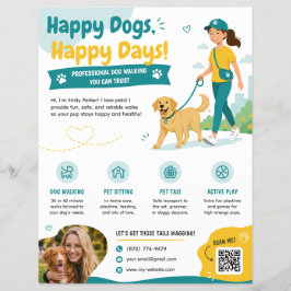 かわいいプロフェッショナルな犬の散歩&ペットシッティングチラシ チラシ