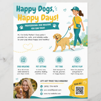 かわいいプロフェッショナルな犬の散歩＆ペットシッティングチラシ チラシ