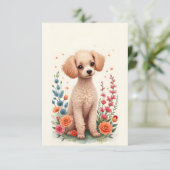 かわいいプードルとフォークアートノートカード サンキューカード (スタンド正面)