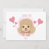 かわいいプードルのバレンタインカード 「I Woof You」メッセージ付き シーズンカード (正面)