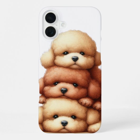 かわいいプードルの子犬の山積み iPhoneケース (裏面)