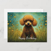 かわいいプードルの花畑お誕生日おめでとう ポストカード (正面/裏面)