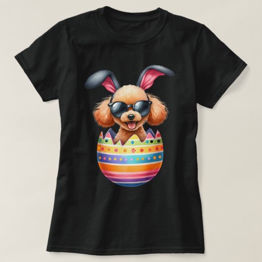 かわいいプードルエッグハッピーイースターデイドッグパパドッグママ Tシャツ (デザイン正面)