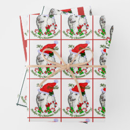 かわいいプードルサンタクリスマス ラッピングペーパーシート