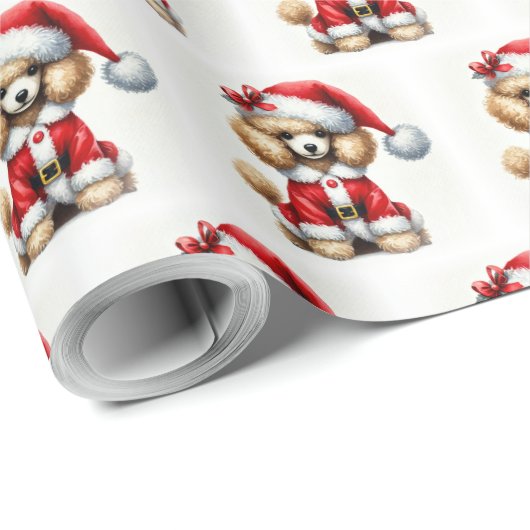 かわいいプードルサンタクロースのクリスマス ラッピングペーパー (ロールコーナー)