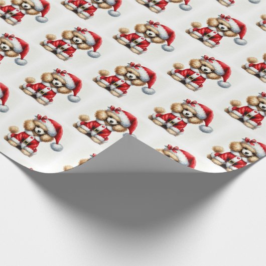 かわいいプードルサンタクロースのクリスマス ラッピングペーパー (角)