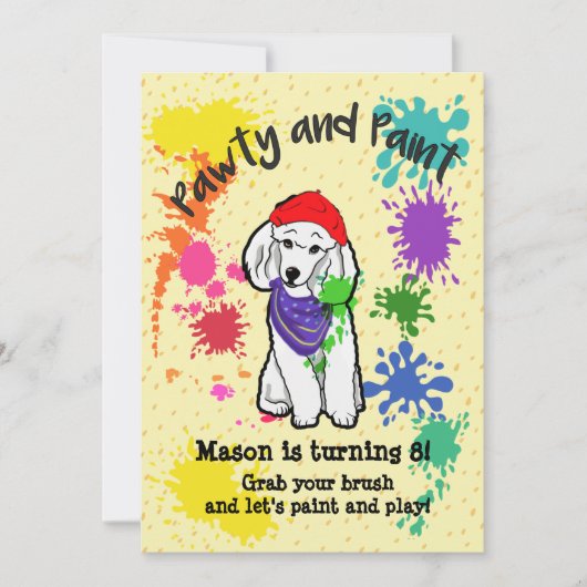 かわいいプードルドッグおもしろいアート誕生パーティーの招待 招待状 (正面)