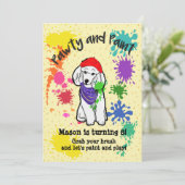 かわいいプードルドッグおもしろいアート誕生パーティーの招待 招待状 (スタンド正面)