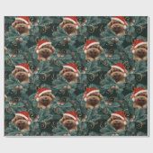 かわいいプードルドッグサンタハットモミ枝パインコーン ラッピングペーパー (フラット)