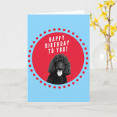 かわいいプードルドッグハッピーバースデー赤いドット円 カード (黄色い花)