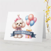 かわいいプードルドッグ誕生日カード カード (黄色い花)