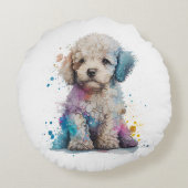 かわいいプードルパピーウォーターのカラーアート ラウンドクッション (裏面)
