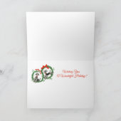 かわいいプードル犬の動物ペット陽気なクリスマスホリー カード (内部)