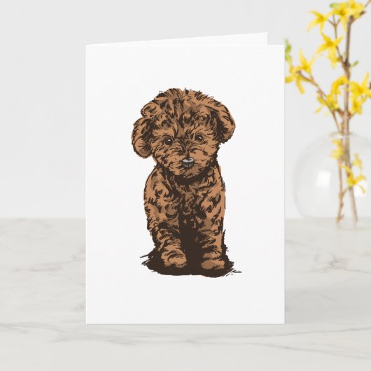 かわいいプードル犬好きギフト 犬の飼い主 カード (黄色い花)