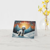 かわいいプードル 雪山 ハッピーバースデー カード (黄色い花)
