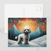 かわいいプードル 雪山 誕生日おめでとう ポストカード (正面/裏面)